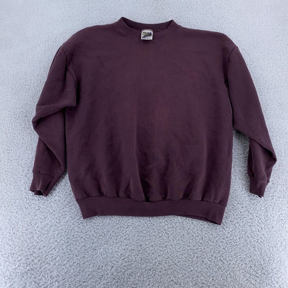 Vintage 90s Tultex Crewneck Sweatshirt Mens Large Burgundy Blank Pullover - Picture 2 of 7
